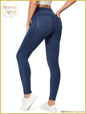 High Waist Stretchy Jeggings for Women Pull On Denim Leggings with Pockets